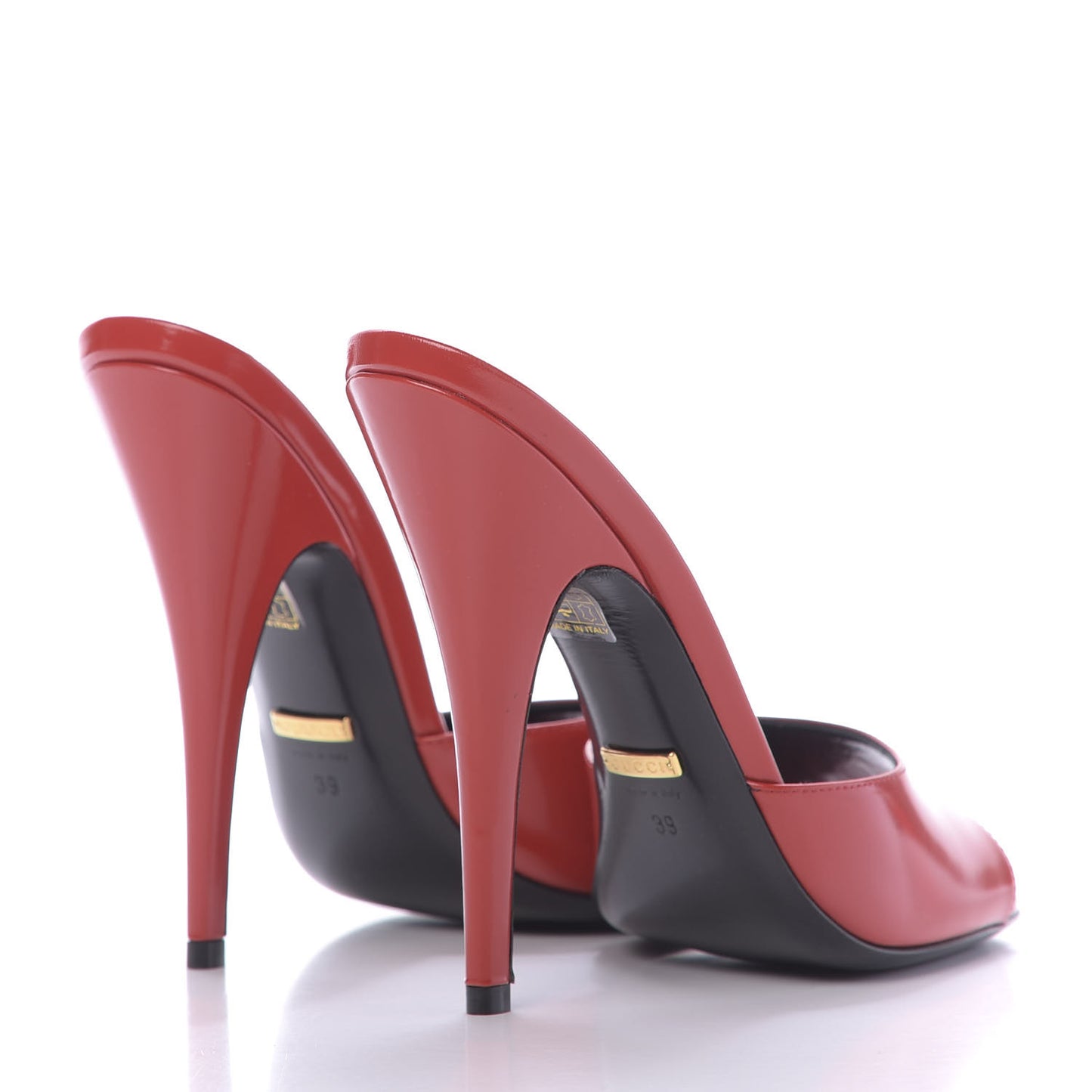 Polished Calfskin Scarlet High Heel Slide Sandals 39 Heron Red