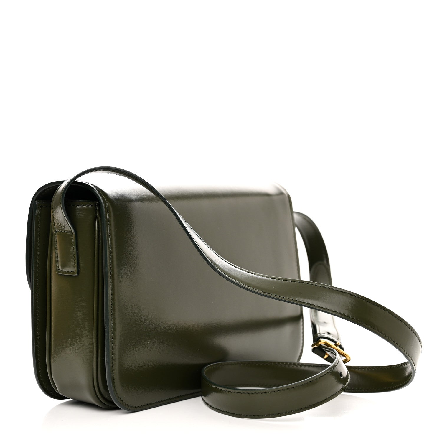 Celine Shiny Calfskin Cuir Triomphe Dark Olive 3 of 10