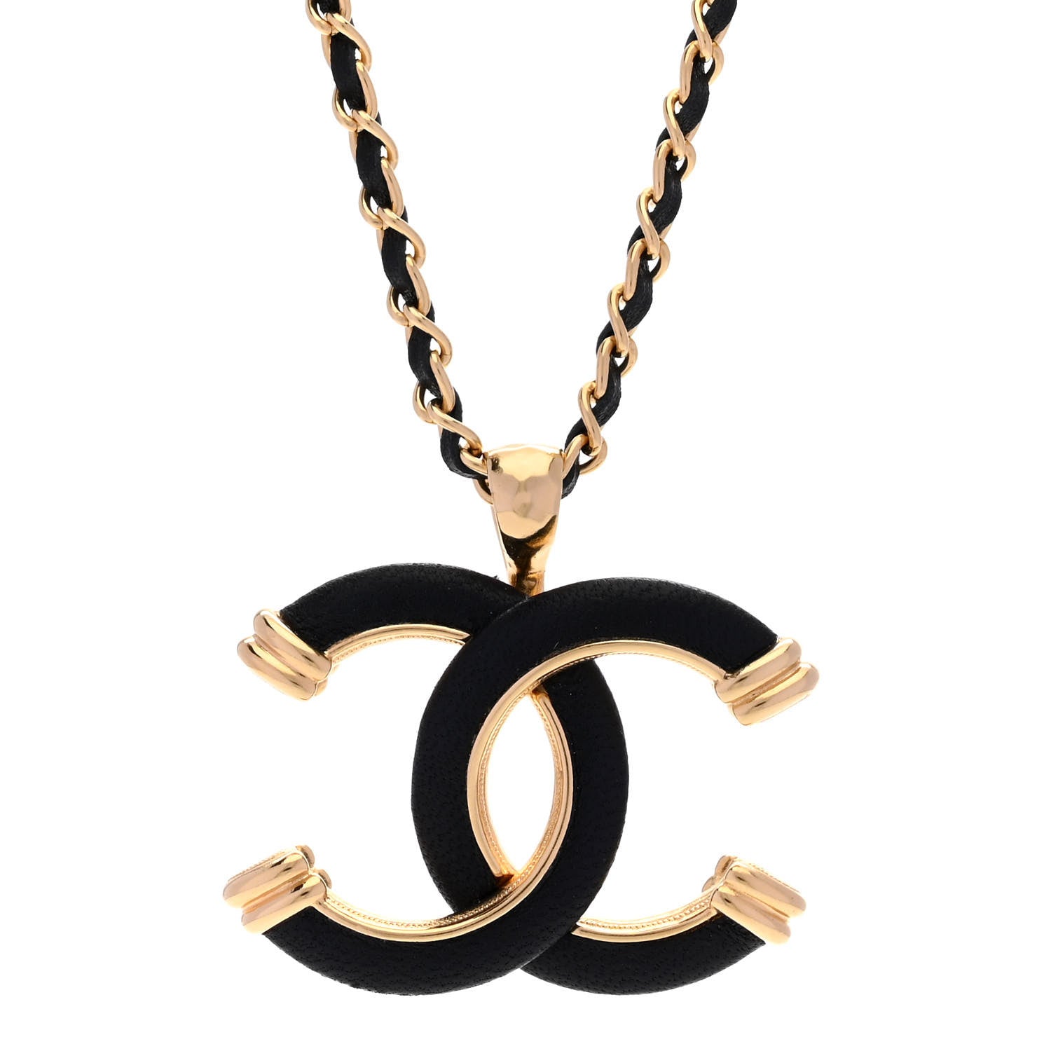 Chanel Metal Lambskin Chain CC Necklace Black Gold 4 of 6