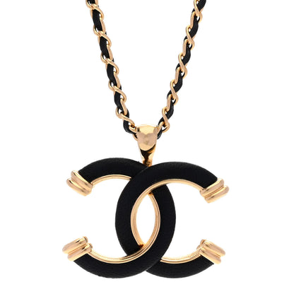 Chanel Metal Lambskin Chain CC Necklace Black Gold 4 of 6