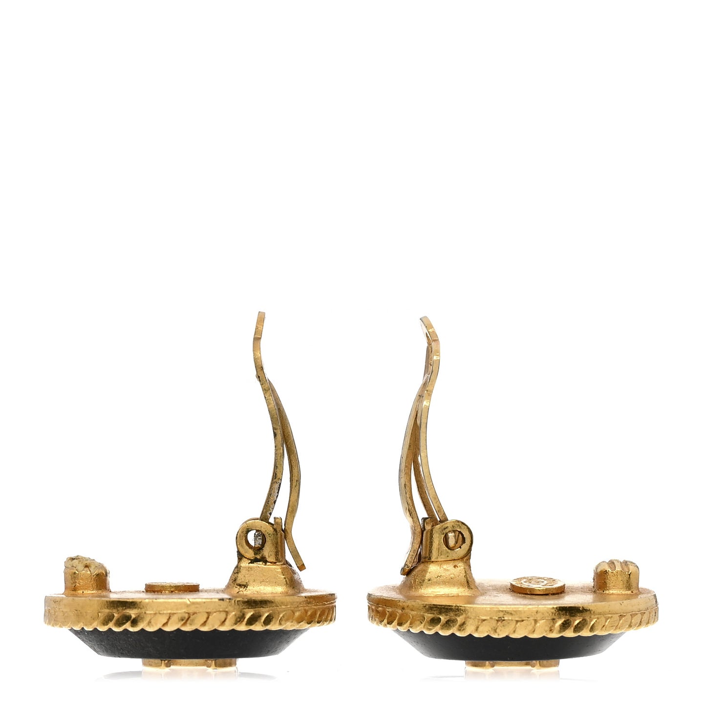 Metal CC Mother of Pearl and Wood Clip On Earrings Gold