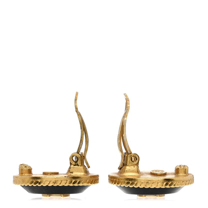 Chanel Metal CC Mother of Pearl and Wood Clip On Earrings Gold 3 of 4