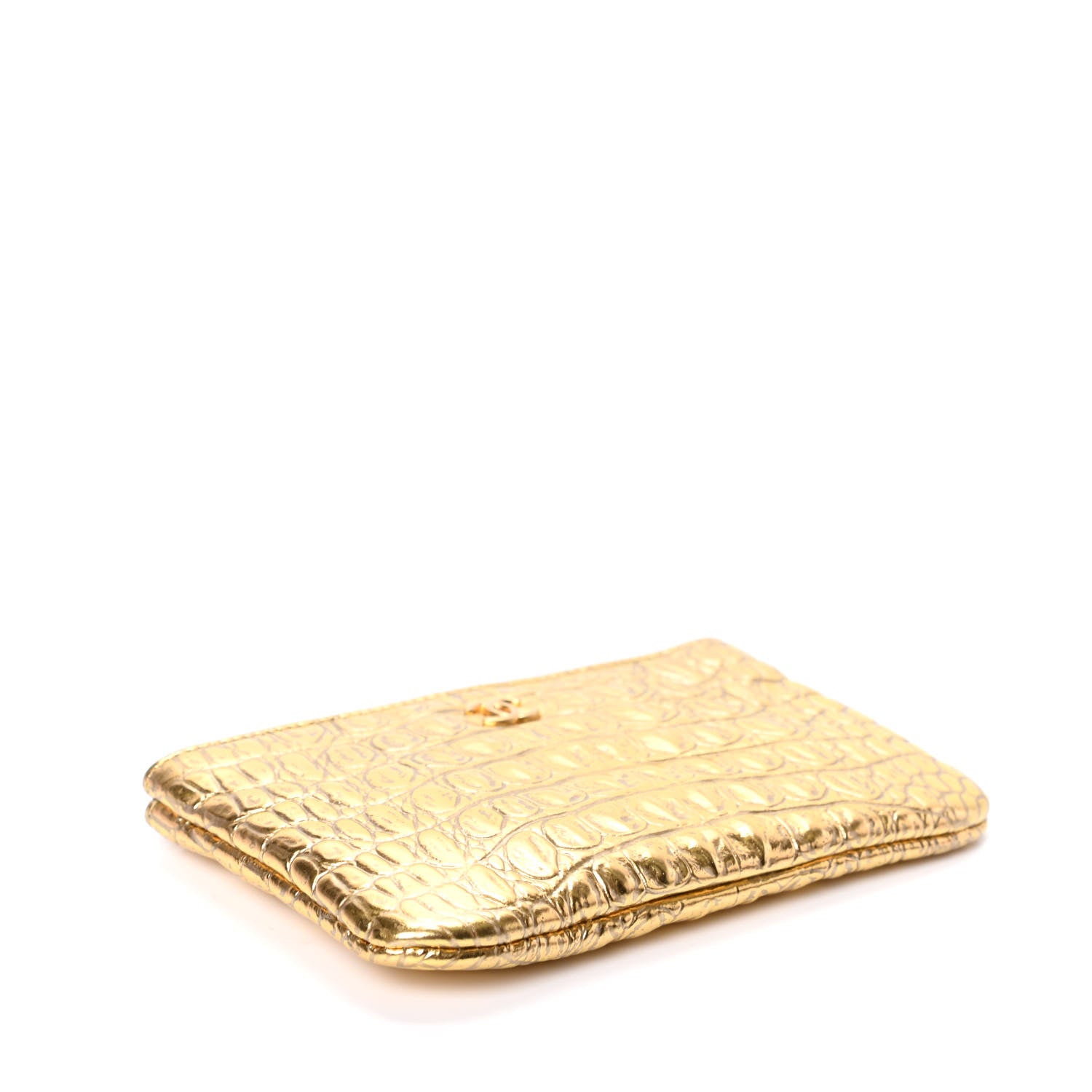 Chanel Metallic Calfskin Crocodile Embossed Cocodile Cosmetic Case Gold 4 of 8
