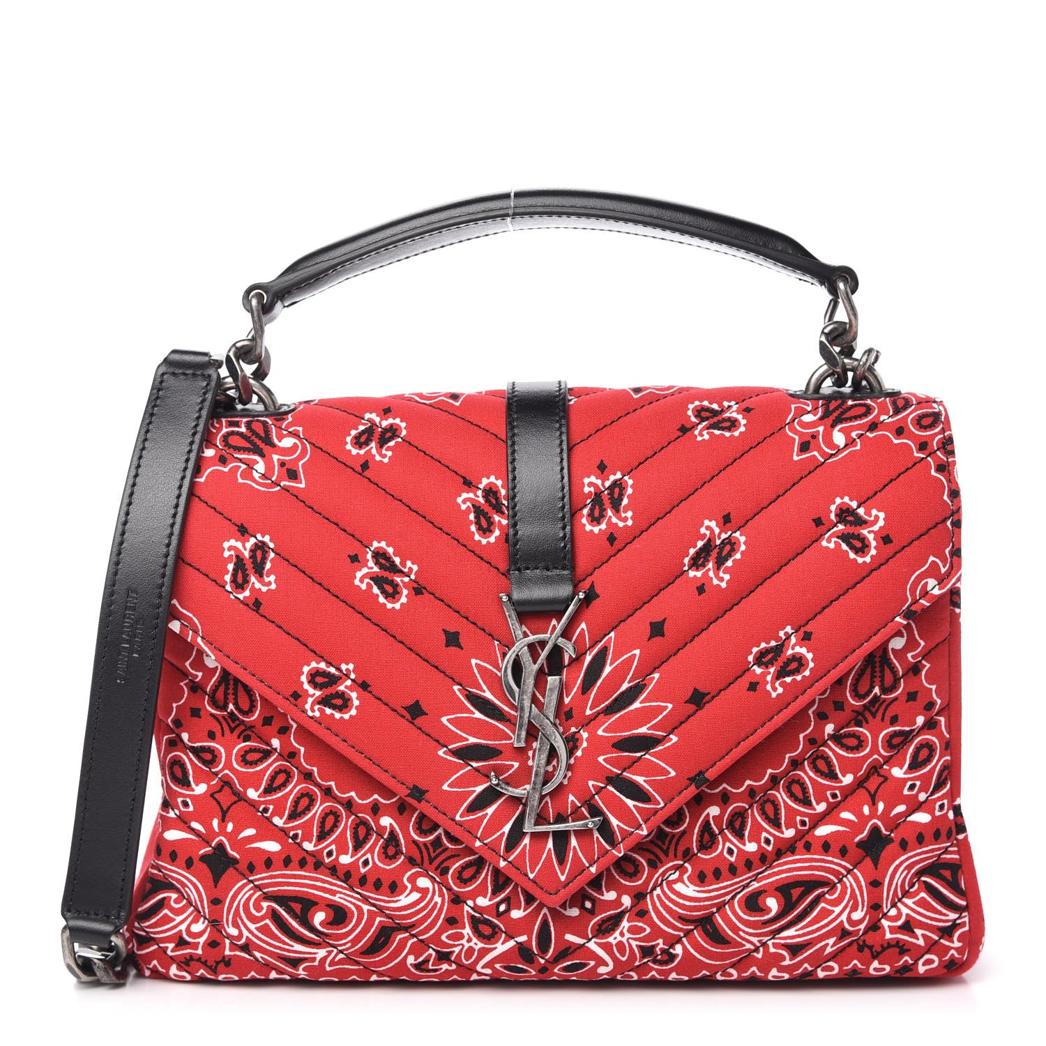 Saint Laurent Canvas Bandana Matelasse Chevron Medium College Bag Red 1 of 9