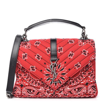 Saint Laurent Canvas Bandana Matelasse Chevron Medium College Bag Red 1 of 9