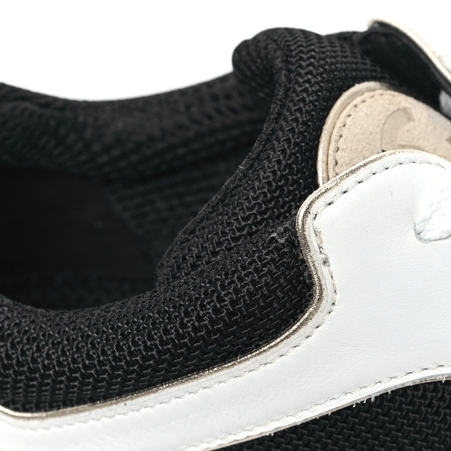 Chanel Mesh Suede Calfskin Womens CC Sneakers 39 White Black Beige Gold 9 of 10