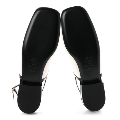 Chanel Lambskin Patent Calfskin CC Slingback Sandals 36.5 White Black 6 of 10