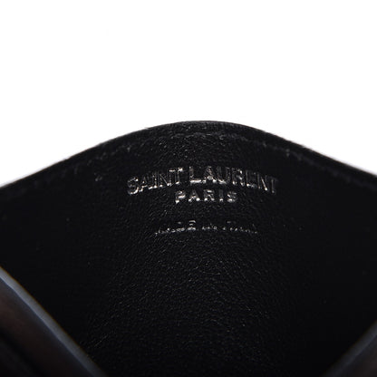 Saint Laurent Grain De Poudre Matelasse Chevron Monogram Credit Card Case Black 6 of 8