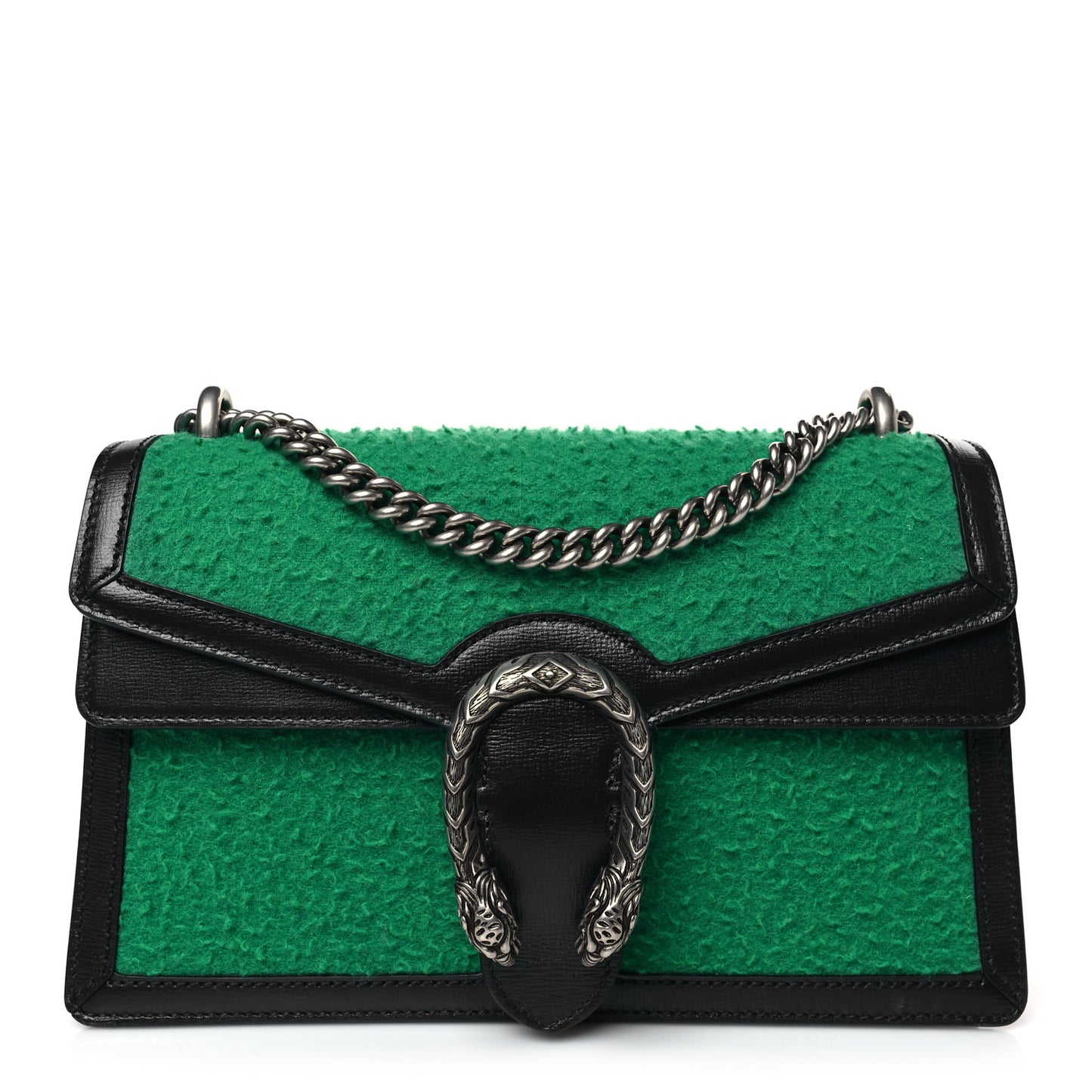 Casy Wool Azalea Calfskin Small Dionysus Shoulder Bag Deep Emerald Black