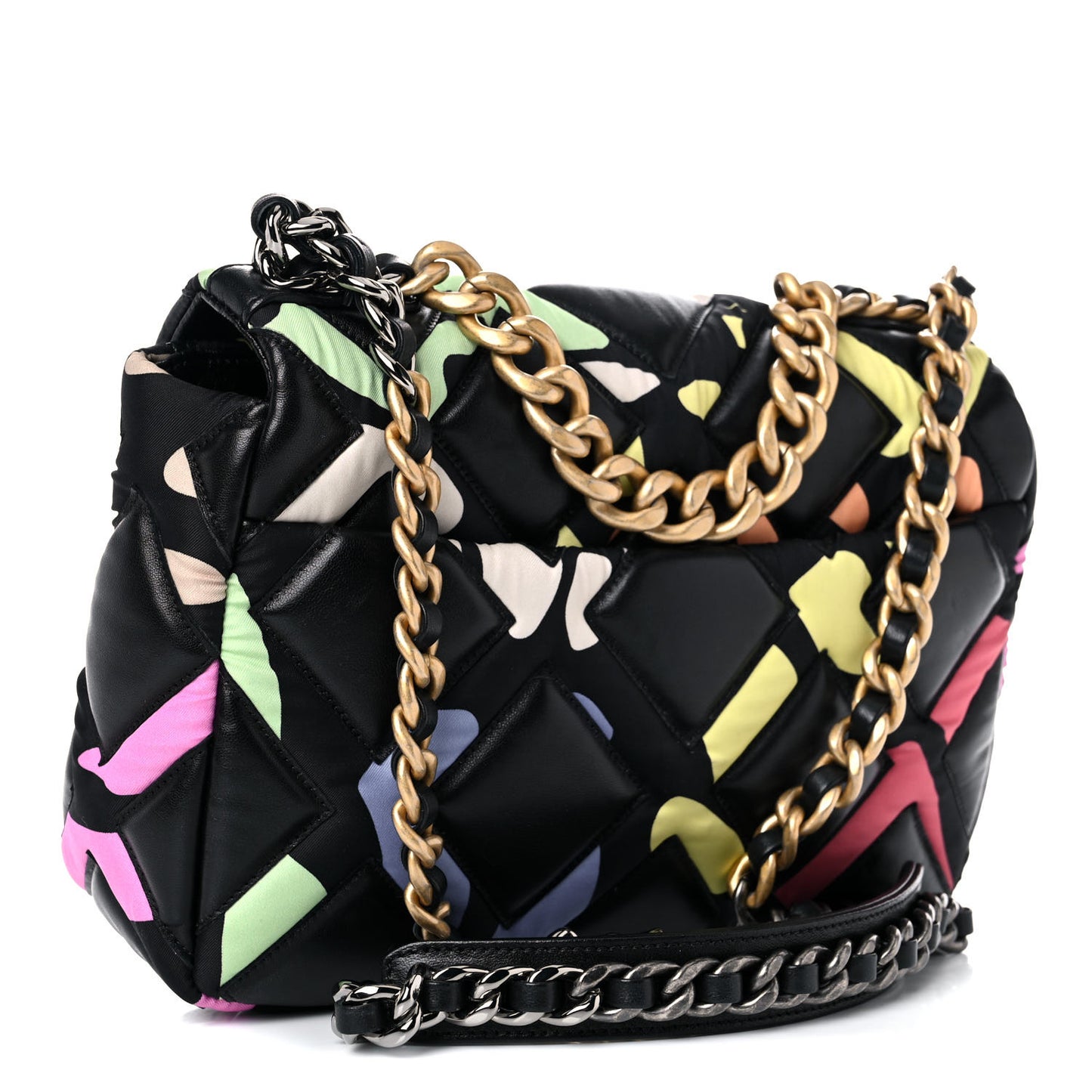Lambskin Printed Fabric Medium Chanel 19 Flap Black Multicolor