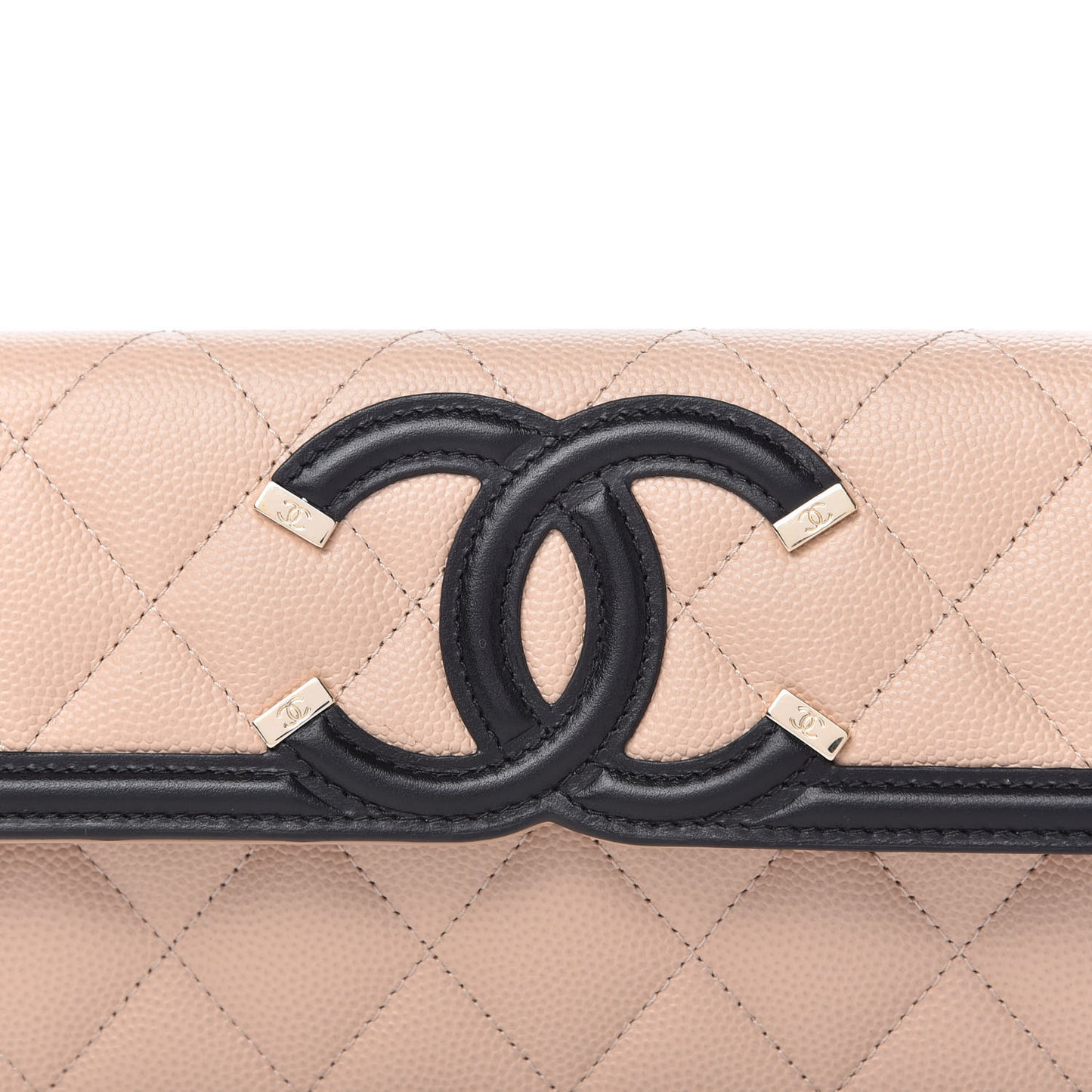 Caviar Quilted Filigree Flap Wallet Beige Black