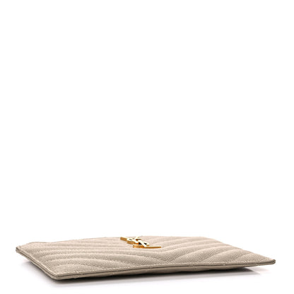 Saint Laurent Grain De Poudre Chevron Monogram Bill Pouch Sea Salt 4 of 10