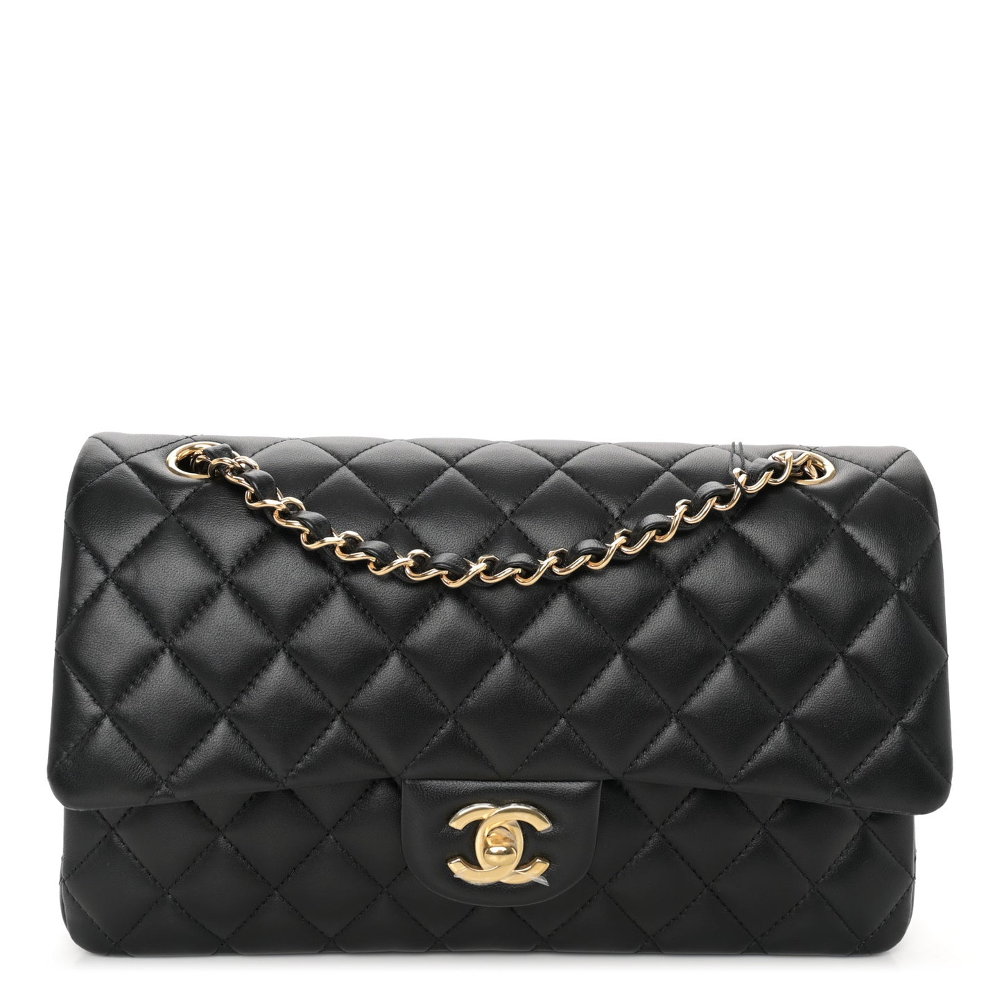 Lambskin Quilted Medium Double Flap Black