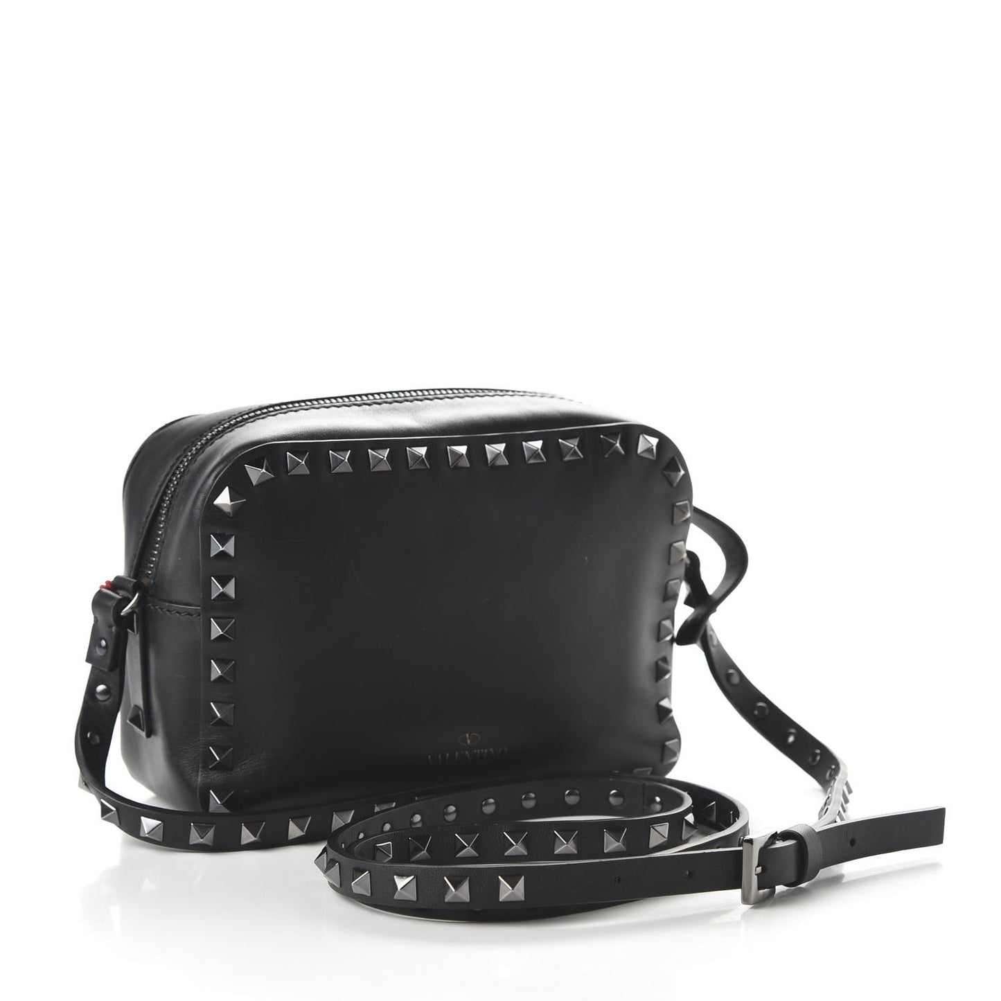 X UNDERCOVER Calfskin Rockstud Rose Print Camera Crossbody Bag Black