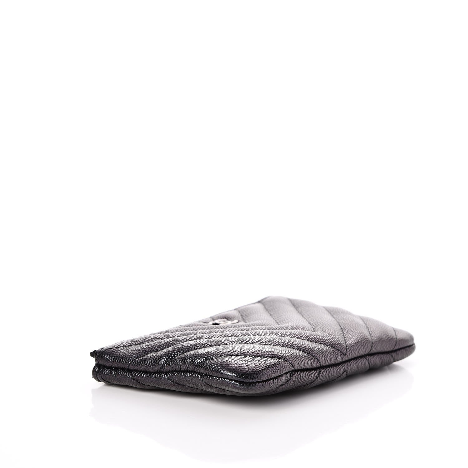 Chanel Metallic Caviar Chevron Quilted Small Cosmetic Case Black 4 of 8