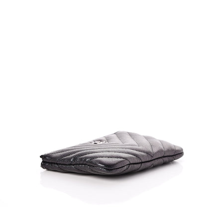 Chanel Metallic Caviar Chevron Quilted Small Cosmetic Case Black 4 of 8