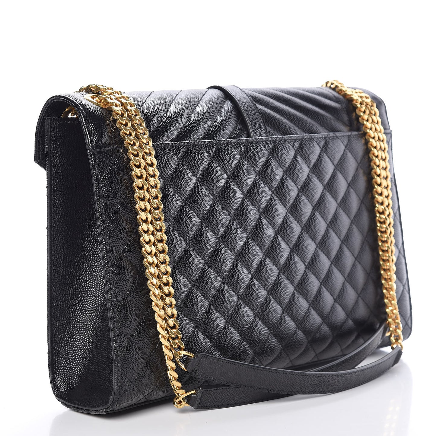 Grain De Poudre Textured Mixed Matelasse Large Triquilt Monogram Satchel Black