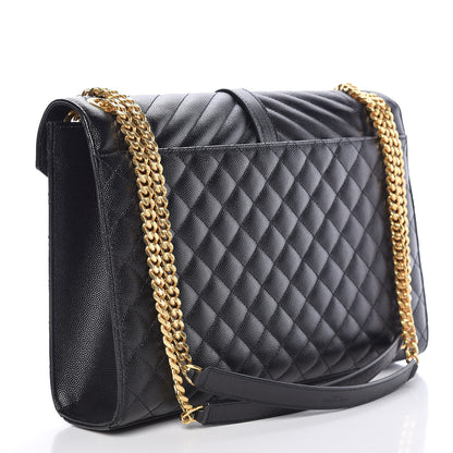 Saint Laurent Grain De Poudre Textured Mixed Matelasse Large Triquilt Monogram Satchel Black 3 of 11