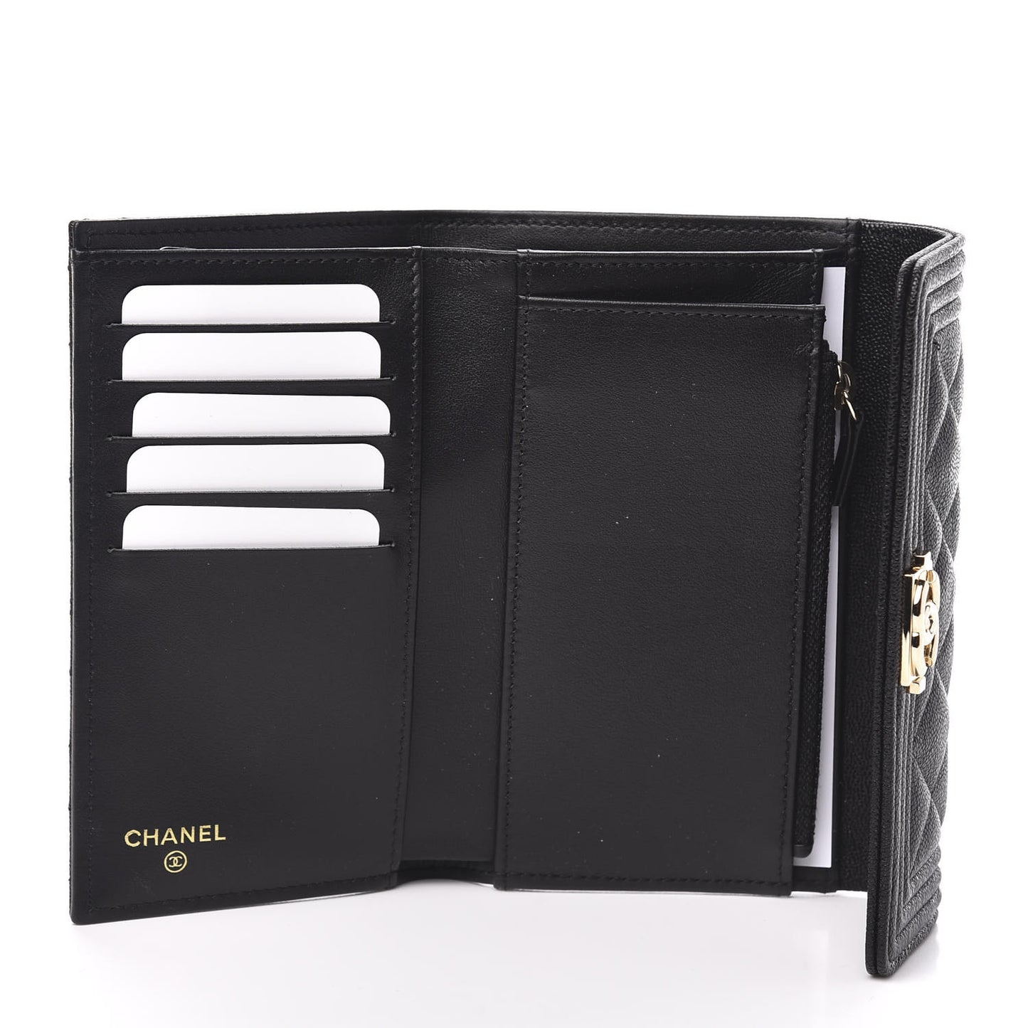 Caviar Quilted Medium Boy Flap Wallet Black