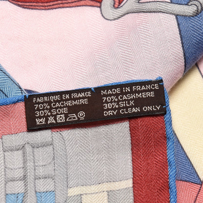 Hermes Cashmere Silk Sangles En Zigzag Shawl 140 Rose Nacre Bleu Brique 6 of 7