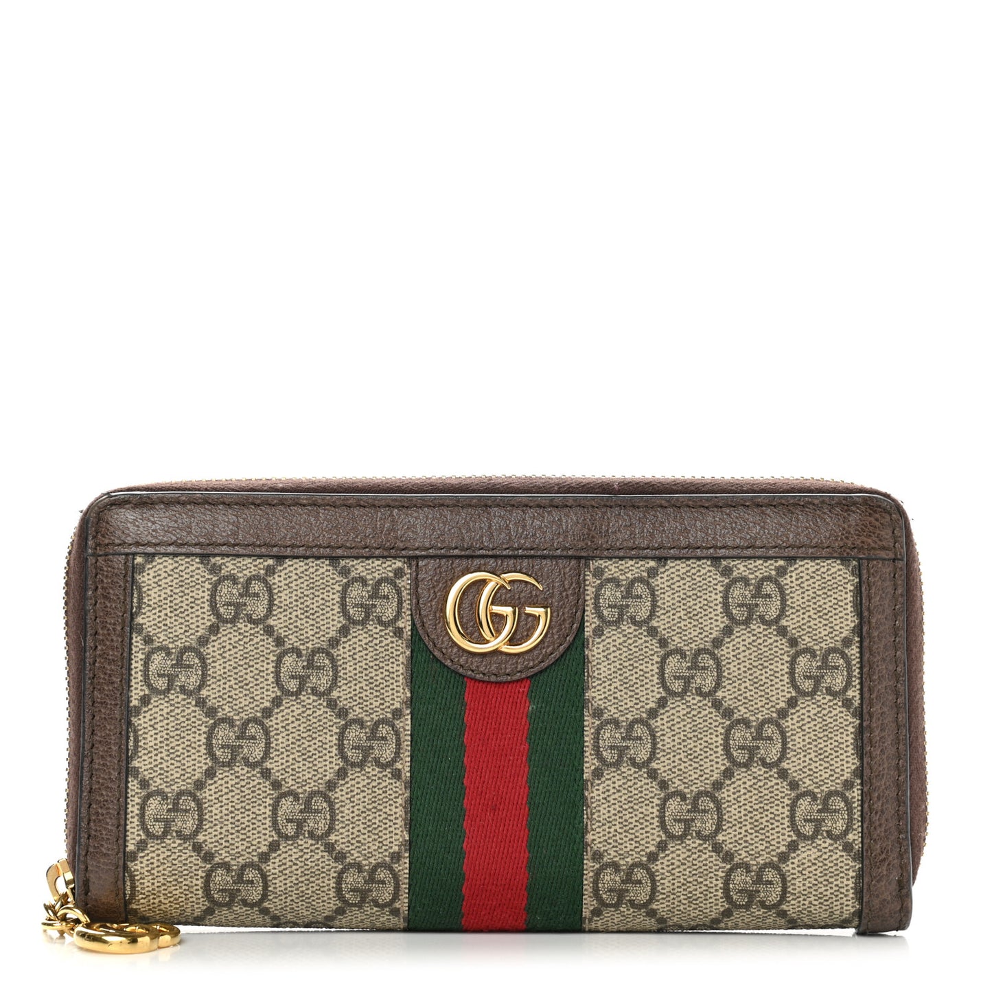 GG Supreme Monogram Web Ophidia Zip Around Wallet Brown