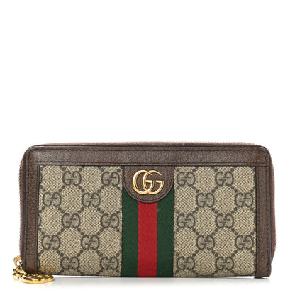 Gucci GG Supreme Monogram Web Ophidia Zip Around Wallet Brown 1 of 8