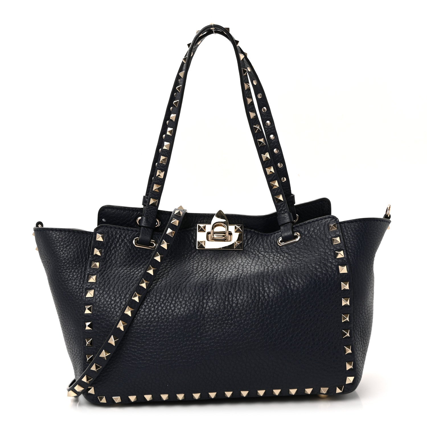 Valentino Garavani Pebbled Calfskin Small Rockstud Tote Deep Denim 1 of 9