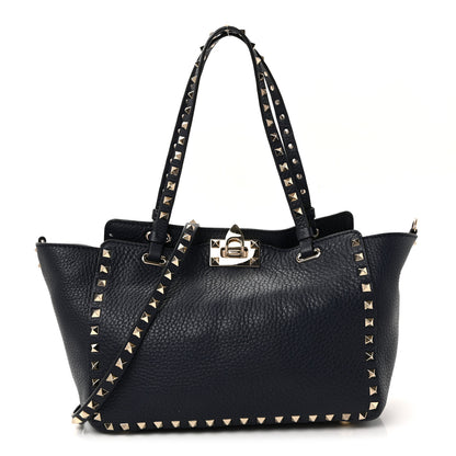 Valentino Garavani Pebbled Calfskin Small Rockstud Tote Deep Denim 1 of 9