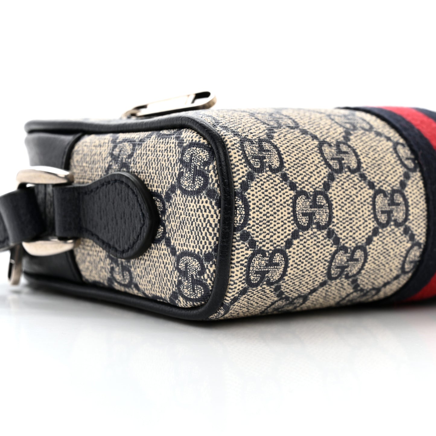 GG Supreme Monogram Textured Dollar Calfskin Web Mini Ophidia Shoulder Bag Beige Blue
