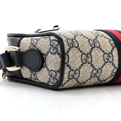 Gucci GG Supreme Monogram Textured Dollar Calfskin Web Mini Ophidia Shoulder Bag Beige Blue 9 of 10