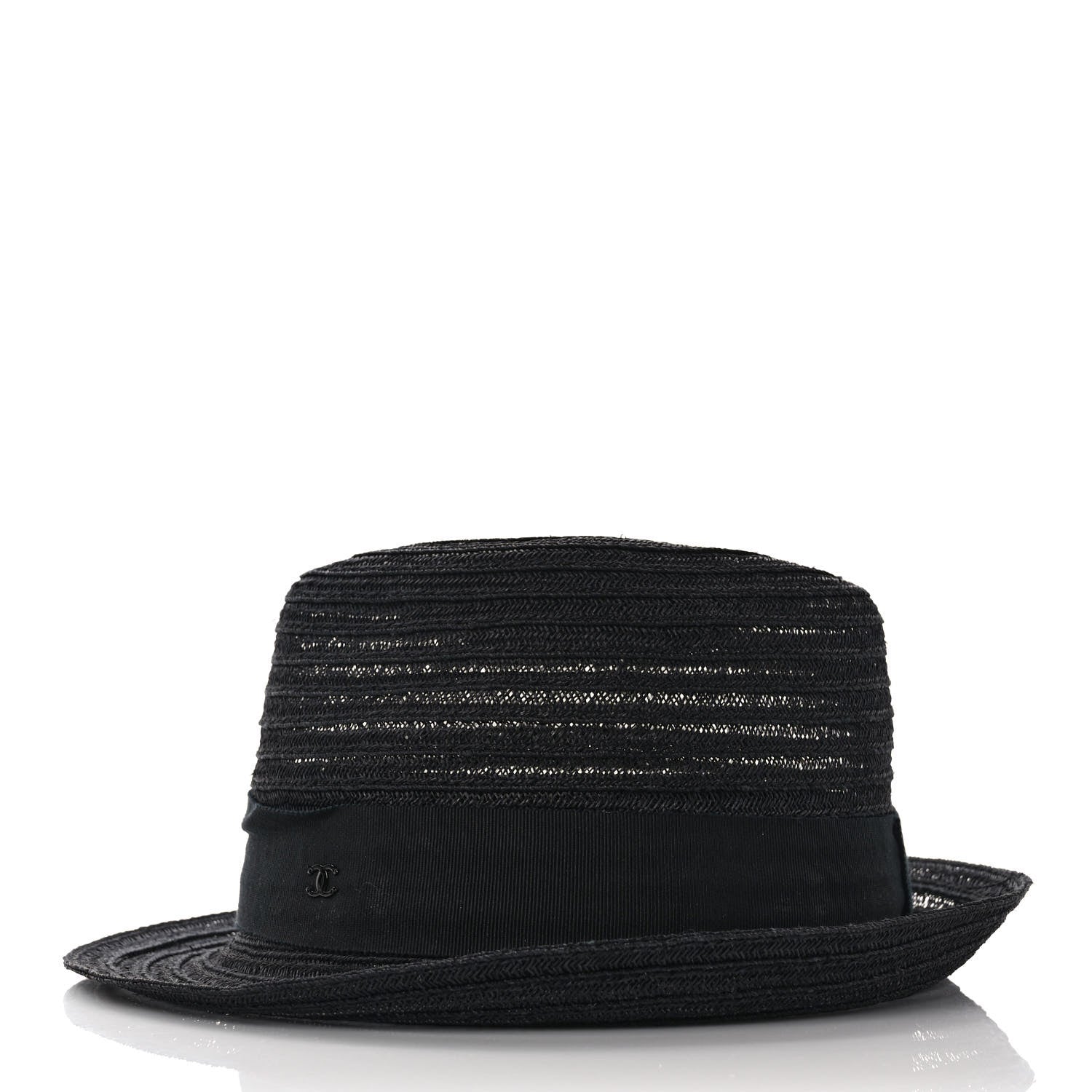Chanel Straw CC Fedora Hat M Black 4 of 7