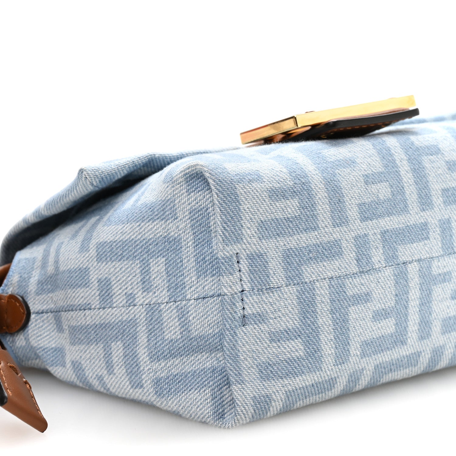Fendi Denim Calfskin Small Mamma Baguette Light Denim Soft Gold 9 of 10