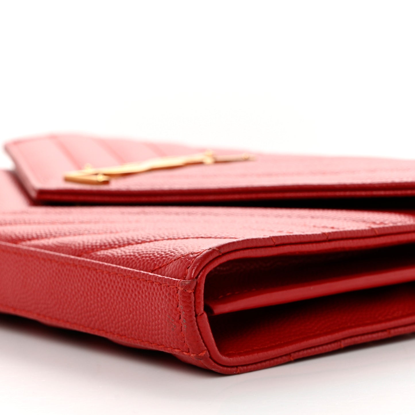 Grain De Poudre Matelasse Chevron Monogram Chain Wallet New Red