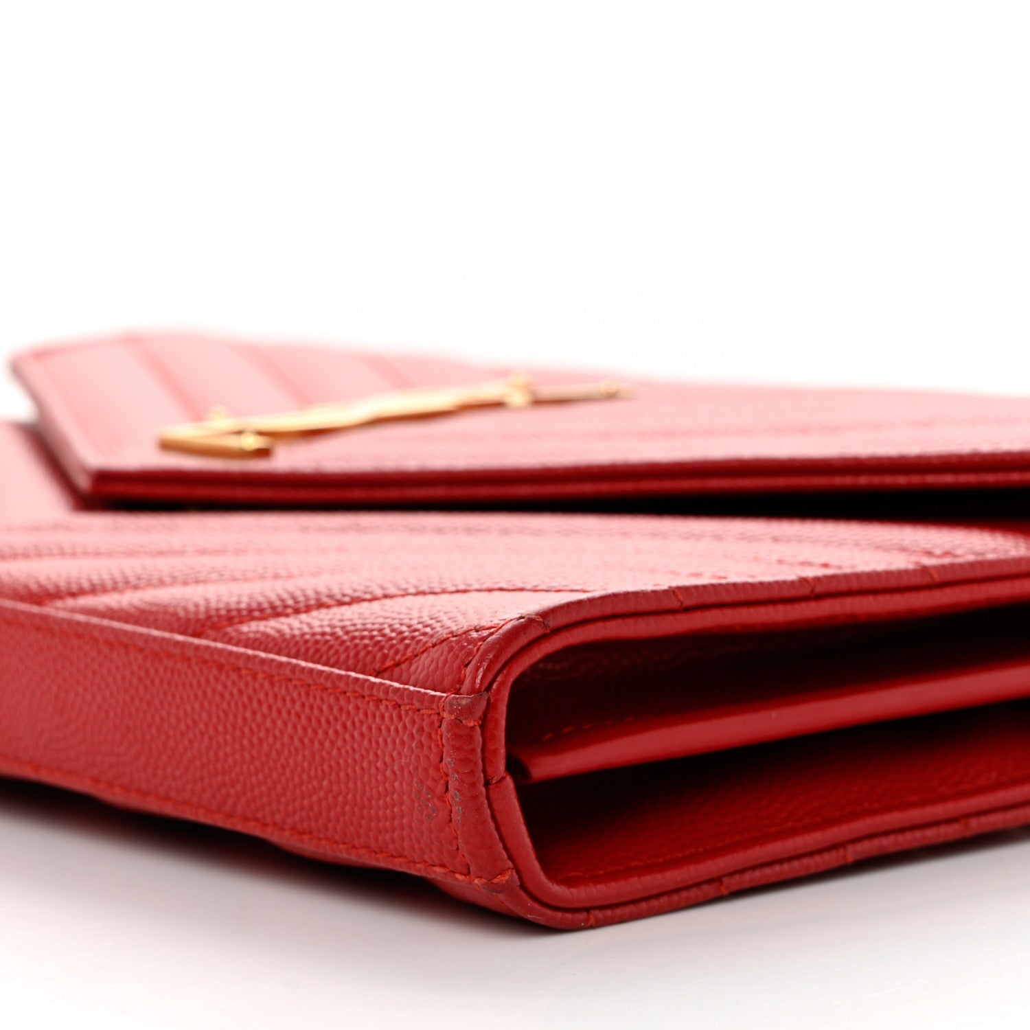 Saint Laurent Grain De Poudre Matelasse Chevron Monogram Chain Wallet New Red 8 of 8