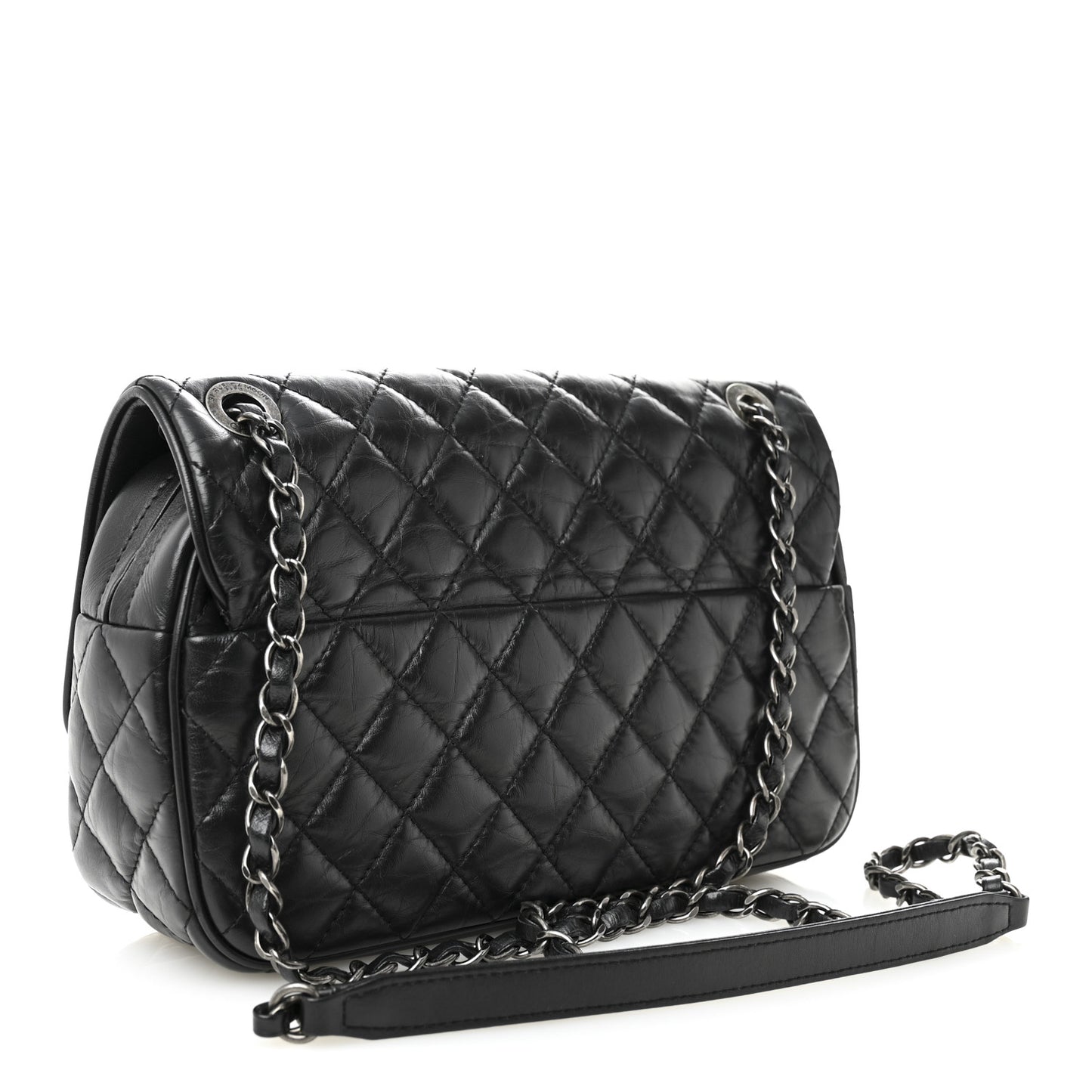 Aged Calfskin Quilted Medium Easy Flap Black Black