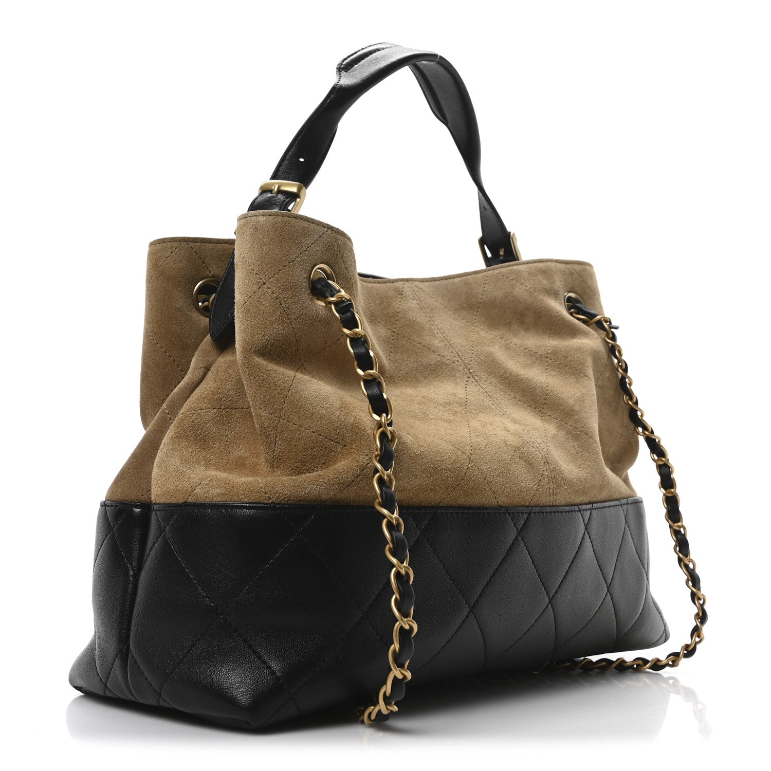 Chanel Suede Calfskin Shiny Lambskin Quilted Small Coco Base Shopping Bag Beige Black 3 of 11