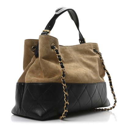 Chanel Suede Calfskin Shiny Lambskin Quilted Small Coco Base Shopping Bag Beige Black 3 of 11