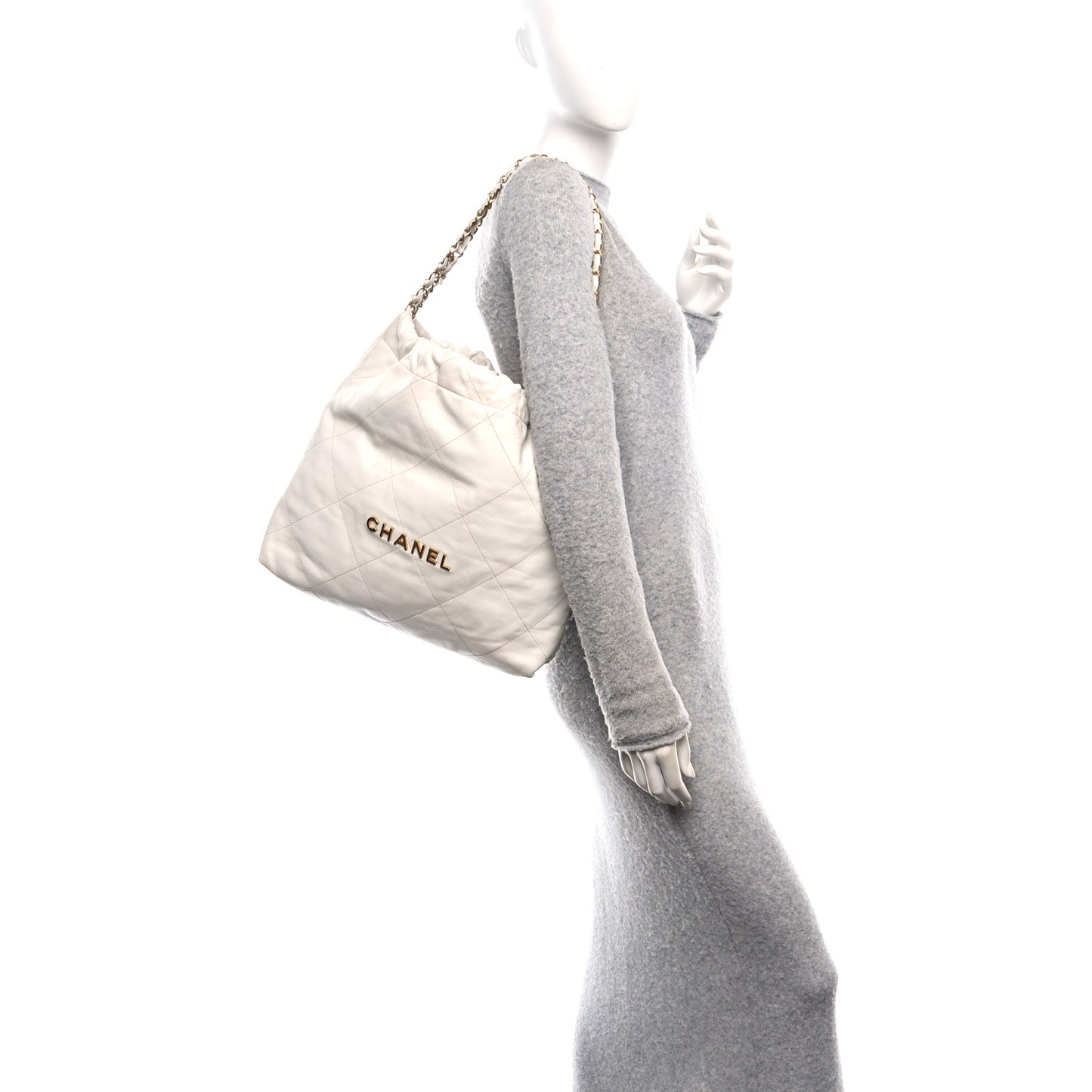 Shiny Calfskin Quilted Chanel 22 White