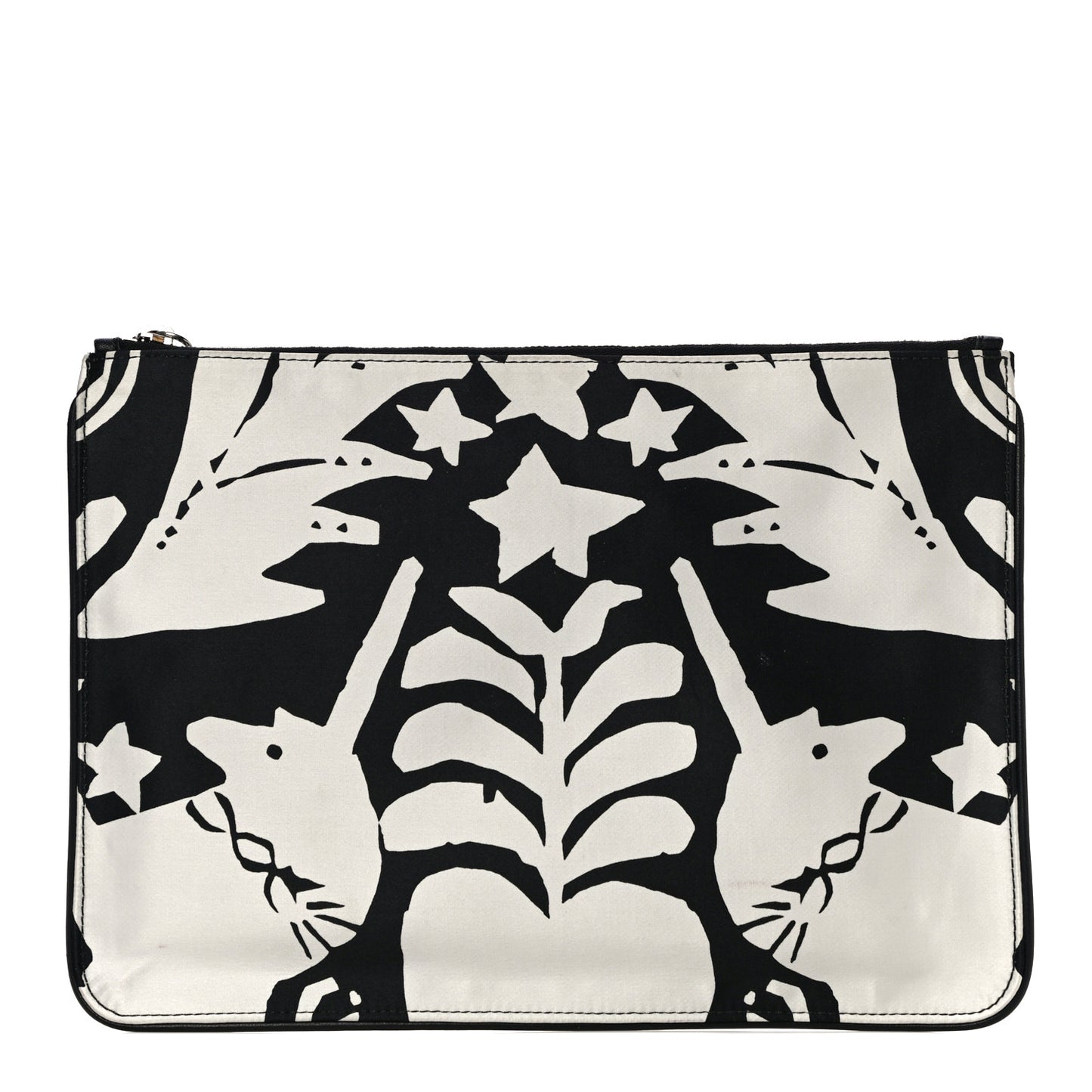 Silk Unicorn Print Skull Zip Pouch Black White