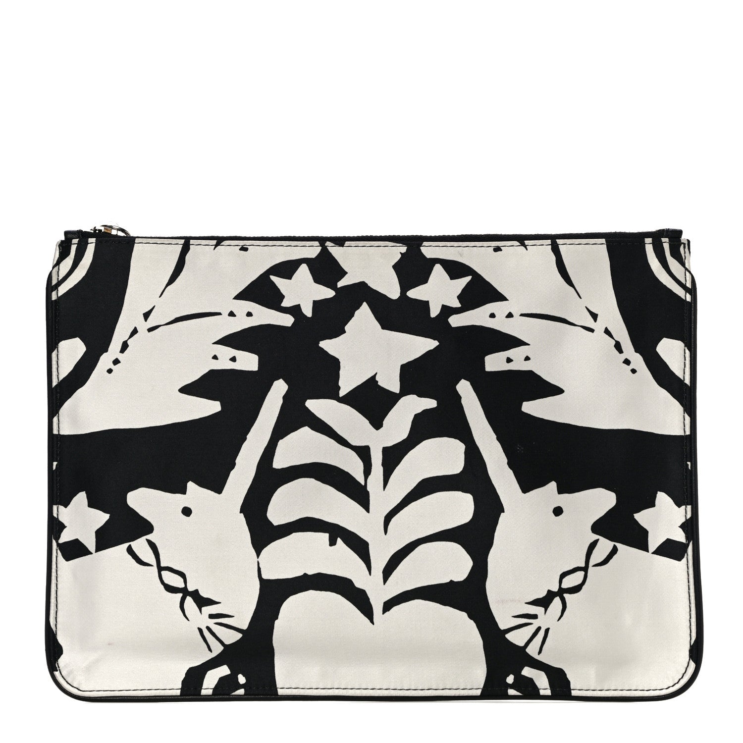 Alexander McQueen Silk Unicorn Print Skull Zip Pouch Black White 1 of 14