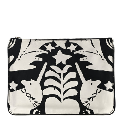 Alexander McQueen Silk Unicorn Print Skull Zip Pouch Black White 1 of 14