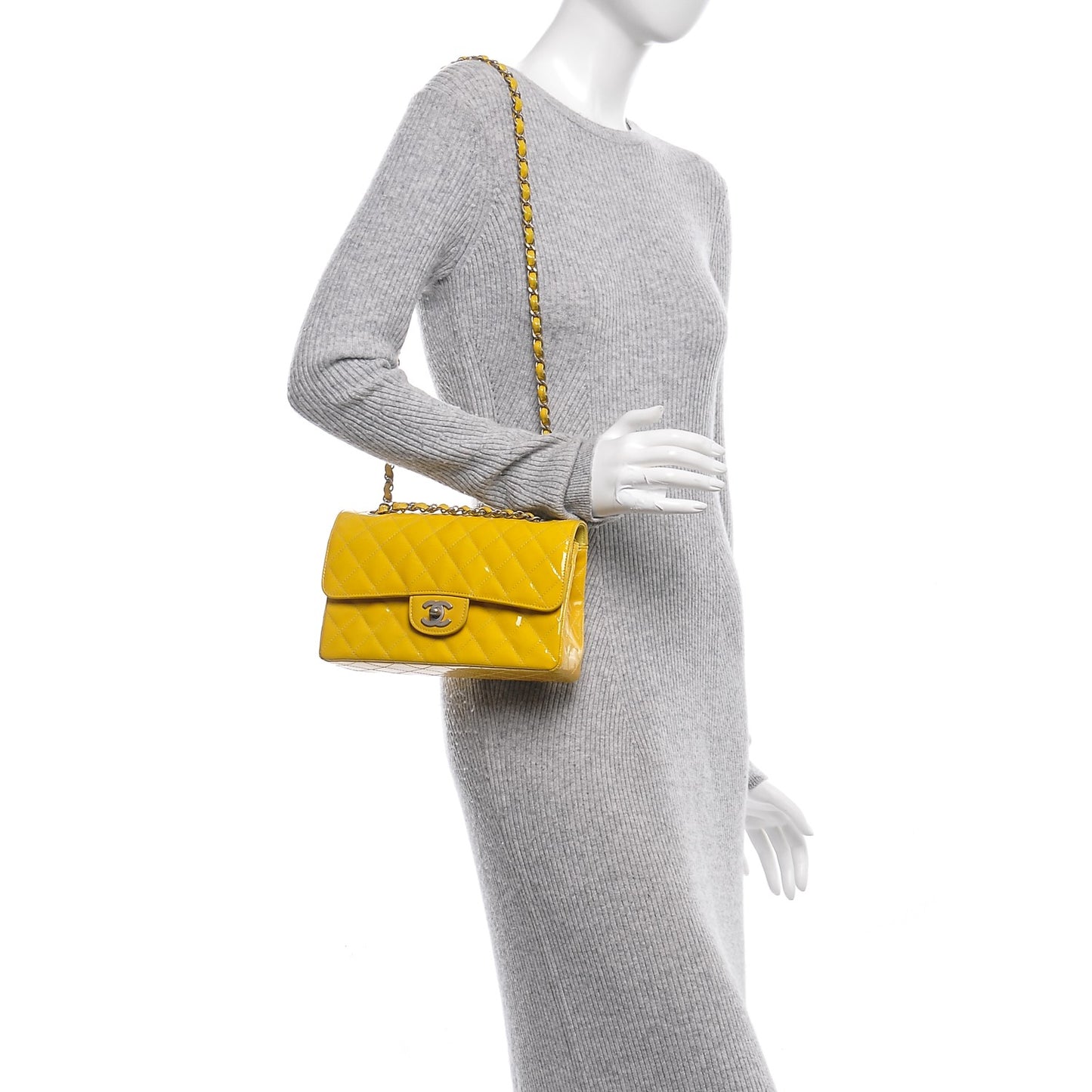 Patent Quilted Small Double Flap Yellow
