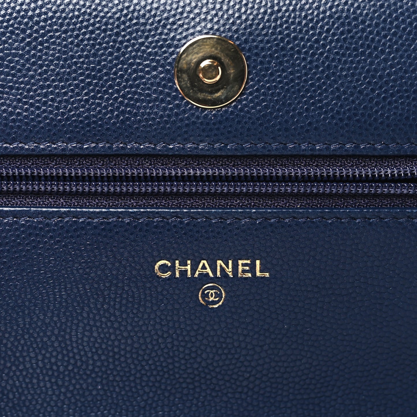Caviar Quilted Crystal CC Wallet On Chain WOC Navy