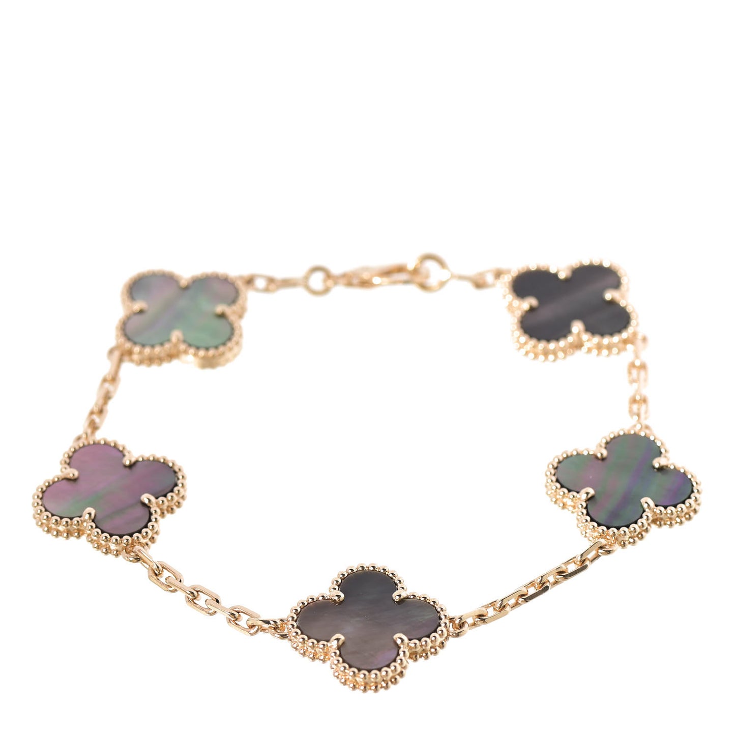 18K Rose Gold Gray Mother of Pearl 5 Motifs Vintage Alhambra Bracelet