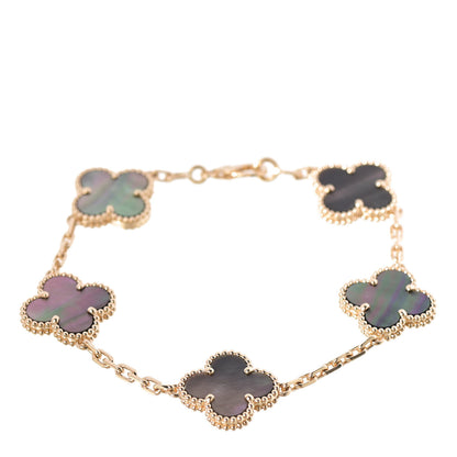 Van Cleef & Arpels 18K Rose Gold Gray Mother of Pearl 5 Motifs Vintage Alhambra Bracelet 1 of 5
