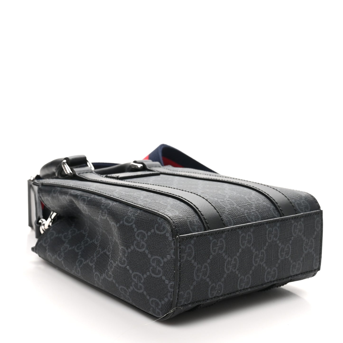 GG Supreme Monogram Appia Calfskin Web Mini Tote Bag Black