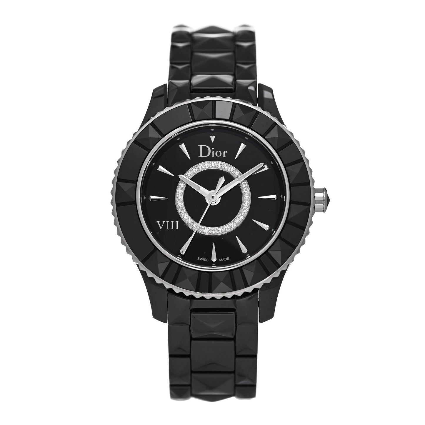 Stainless Steel Ceramic Diamond 34mm Dior VIII Quartz Watch Black