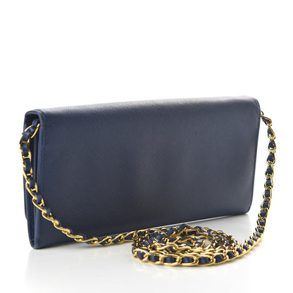 Prada Saffiano Metal Oro Chain Wallet Bleuette 3 of 9