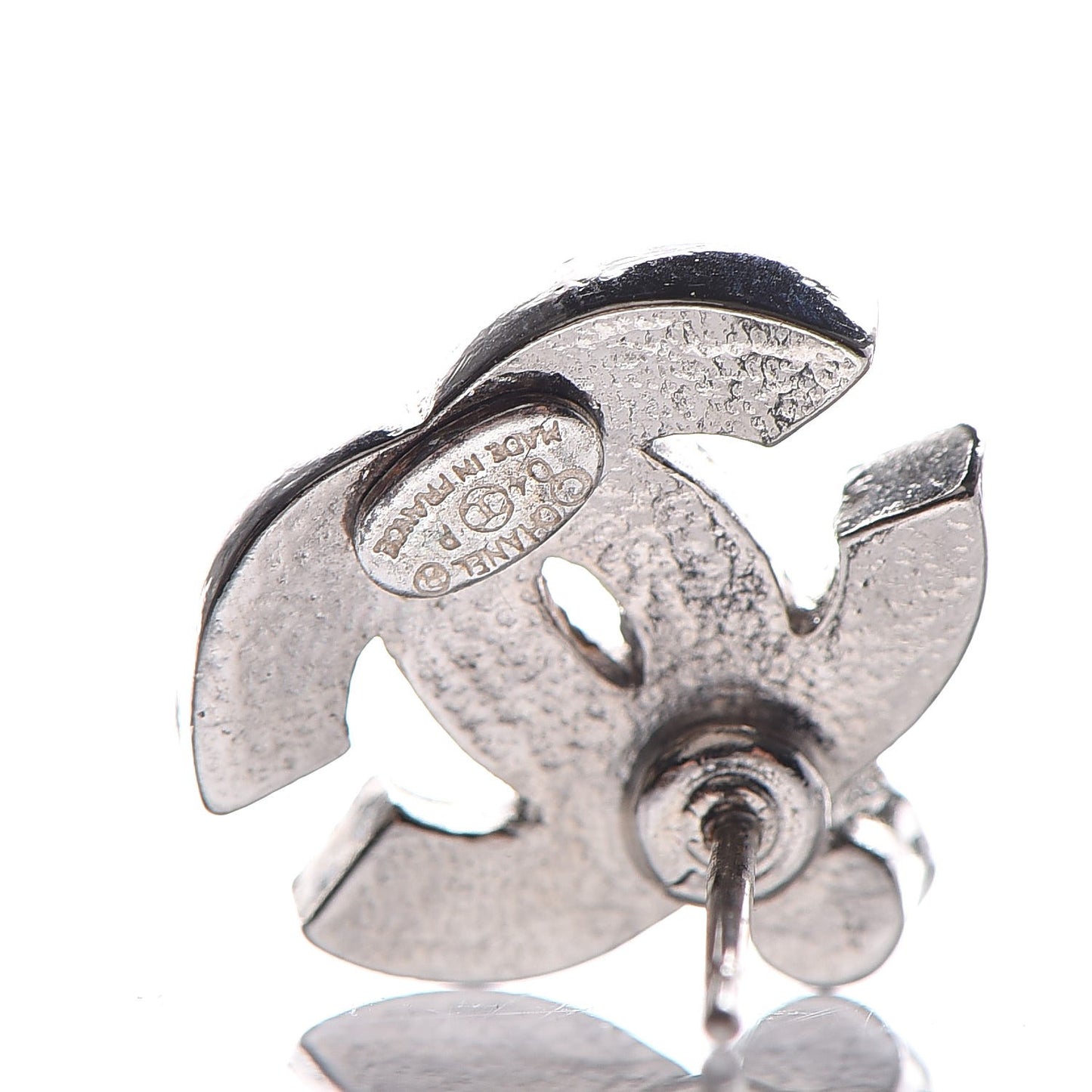 Enamel Crystal CC Earrings Beige Silver