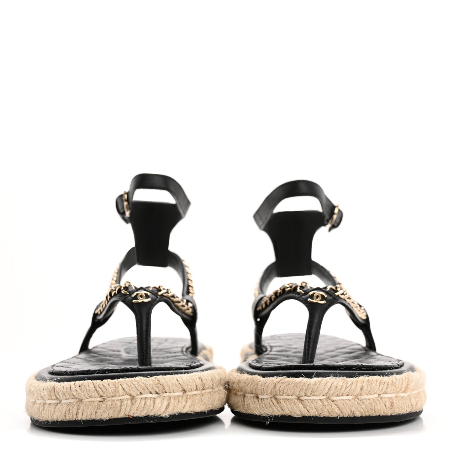 Lambskin Chain CC Thong Espadrille Sandals 41 Black
